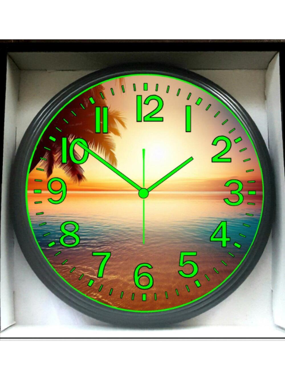 Sunset Beach Paradise Glow In The Dark Wall Clock